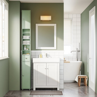 SoBuy BZR34-II-GR Colonne Salle de Bain Ultra-Étroite 20×20×180 cm – Tiroir Central, Étagères Réglables, Vert Clair