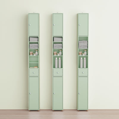 SoBuy BZR34-II-GR Colonne Salle de Bain Ultra-Étroite 20×20×180 cm – Tiroir Central, Étagères Réglables, Vert Clair