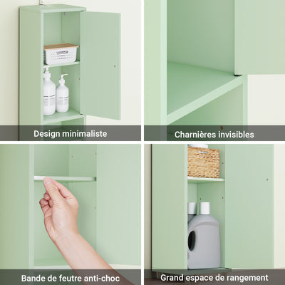 SoBuy BZR34-II-GR Colonne Salle de Bain Ultra-Étroite 20×20×180 cm – Tiroir Central, Étagères Réglables, Vert Clair