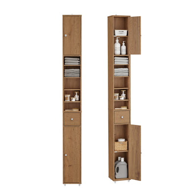 SoBuy BZR34-II-PF Colonne Salle de Bain Ultra-Étroite 20 cm – 4 Étagères Réglables et Tiroir – Effet Bois
