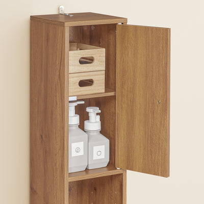 SoBuy BZR34-II-PF Colonne Salle de Bain Ultra-Étroite 20 cm – 4 Étagères Réglables et Tiroir – Effet Bois