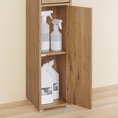 SoBuy BZR34-II-PF Colonne Salle de Bain Ultra-Étroite 20 cm – 4 Étagères Réglables et Tiroir – Effet Bois