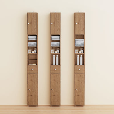 SoBuy BZR34-II-PF Colonne Salle de Bain Ultra-Étroite 20 cm – 4 Étagères Réglables et Tiroir – Effet Bois