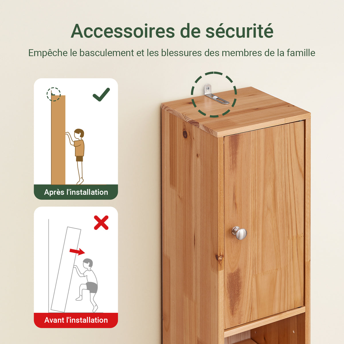 SoBuy BZR34-II-SH Colonne Salle de Bain Ultra-Étroite en Pin Massif, 4 Étagères Réglables et Tiroir, Anti-Basculement – Charge 25 kg – 20×20×180 cm, Bois