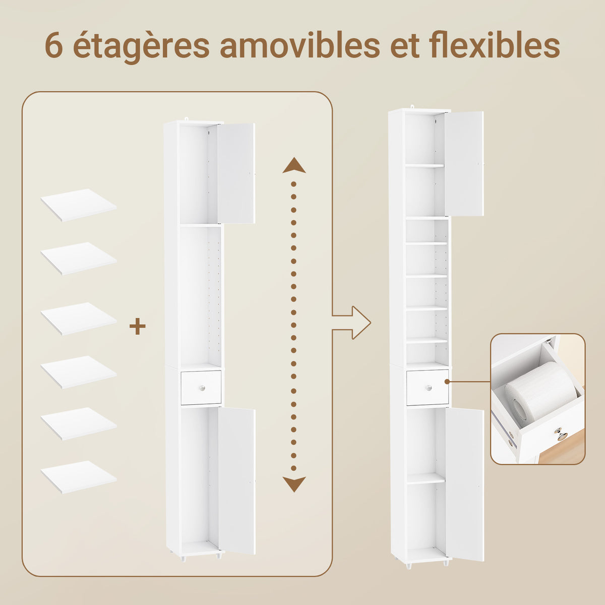 SoBuy BZR34-II-W Colonne Salle de Bain Étroite 20 cm – Rangement Gain de Place Blanc