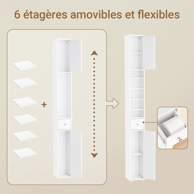 SoBuy BZR34-II-W Colonne Salle de Bain Étroite 20 cm – Rangement Gain de Place Blanc