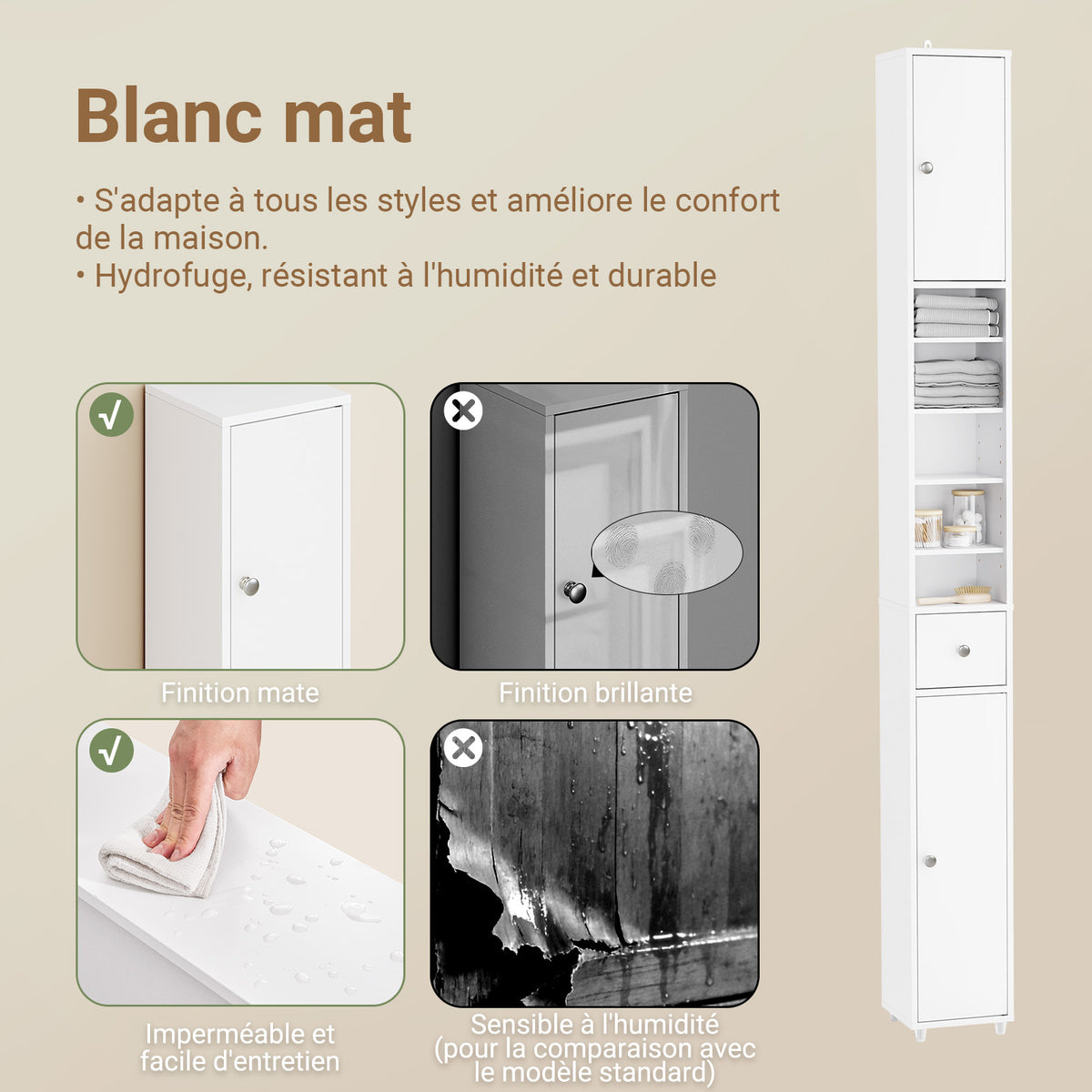 SoBuy BZR34-II-W Colonne Salle de Bain Étroite 20 cm – Rangement Gain de Place Blanc