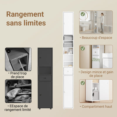 SoBuy BZR34-II-W Colonne Salle de Bain Étroite 20 cm – Rangement Gain de Place Blanc