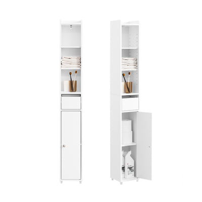 SoBuy BZR34-K-W Colonne Salle de Bain Ultra-Étroite 20×20×145 cm – 7 Niveaux, Porte et Tiroir, Blanc