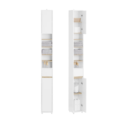 SoBuy BZR34-WN Meuble Étroit 20 cm – Colonne WC Gain de Place 180 cm, 2 Portes et 1 Tiroir, Blanc-Nature