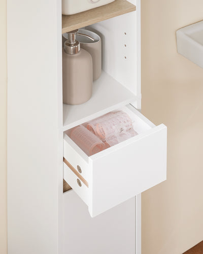 SoBuy BZR34-WN Meuble Étroit 20 cm – Colonne WC Gain de Place 180 cm, 2 Portes et 1 Tiroir, Blanc-Nature