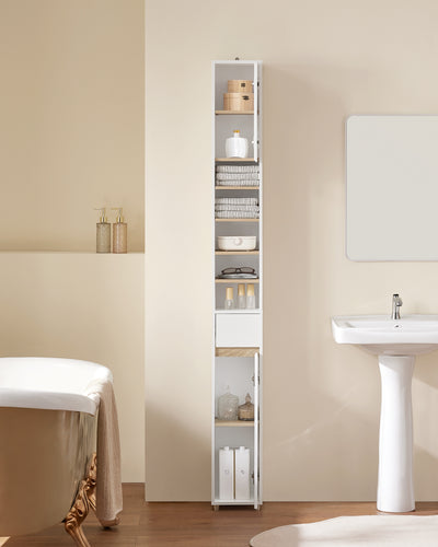 SoBuy BZR34-WN Meuble Étroit 20 cm – Colonne WC Gain de Place 180 cm, 2 Portes et 1 Tiroir, Blanc-Nature