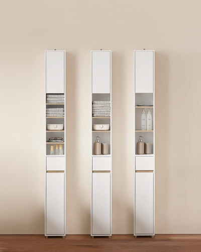 SoBuy BZR34-WN Meuble Étroit 20 cm – Colonne WC Gain de Place 180 cm, 2 Portes et 1 Tiroir, Blanc-Nature