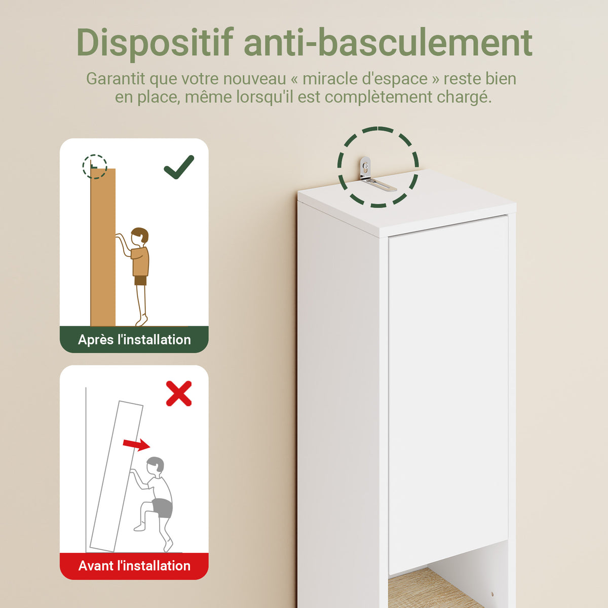 SoBuy BZR34-WN Meuble Étroit 20 cm – Colonne WC Gain de Place 180 cm, 2 Portes et 1 Tiroir, Blanc-Nature