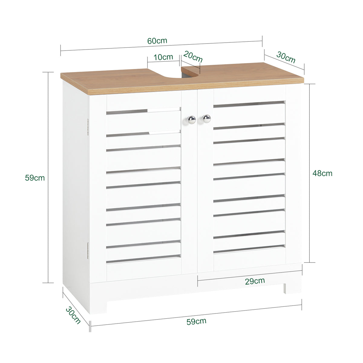 SoBuy BZR40-W Meuble Sous-Lavabo Meuble Sous-Vasque à 2 étages et 2 Portes Meuble de Rangement de Salle de Bain