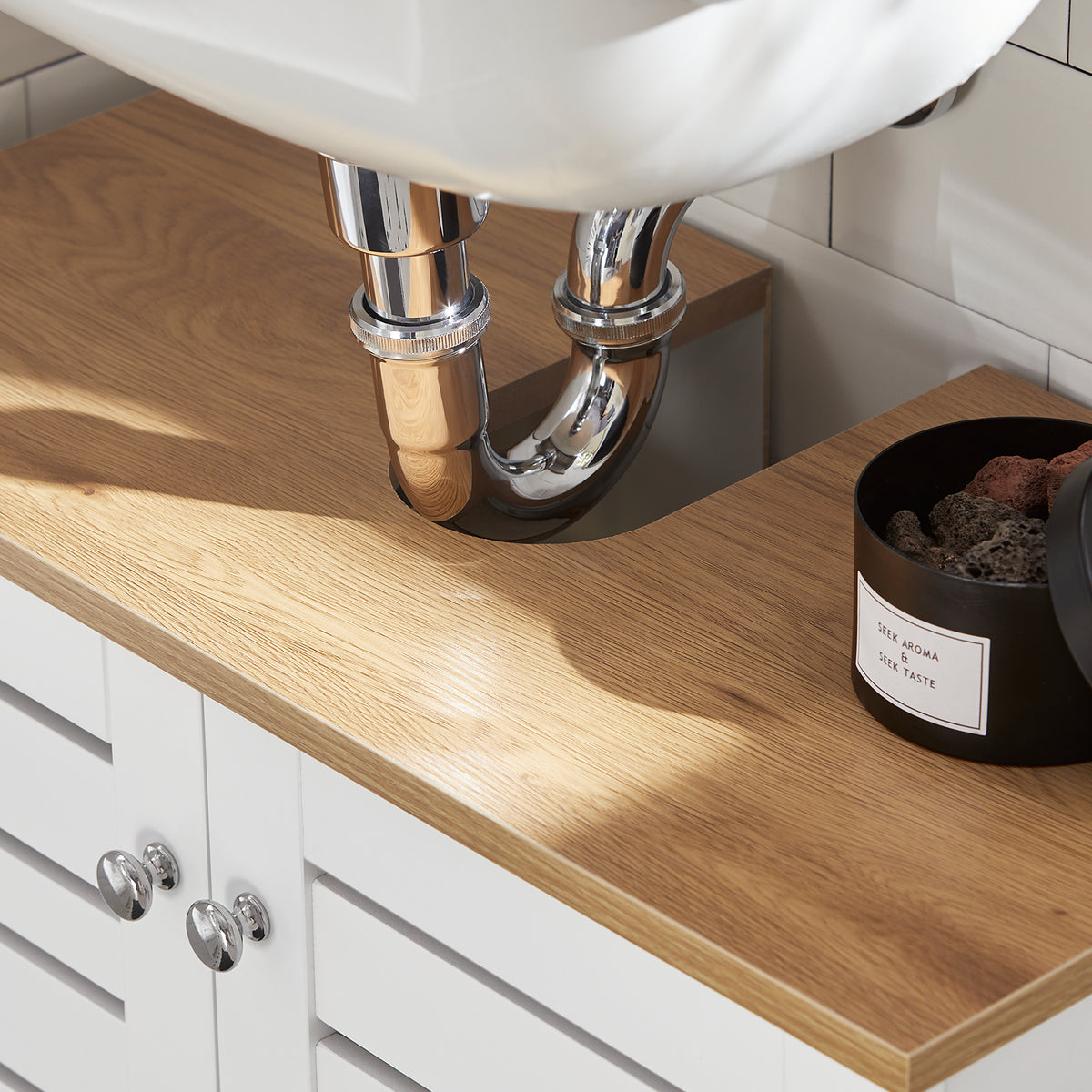 SoBuy BZR40-W Meuble Sous-Lavabo Meuble Sous-Vasque à 2 étages et 2 Portes Meuble de Rangement de Salle de Bain