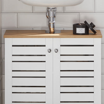 SoBuy BZR40-W Meuble Sous-Lavabo Meuble Sous-Vasque à 2 étages et 2 Portes Meuble de Rangement de Salle de Bain