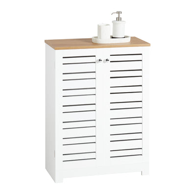 SoBuy BZR41-W Meuble de Salle de Bain Gain de Place avec Portes à Persienne, Étagères Réglables en MDF, 60x30x82 cm, Meuble d