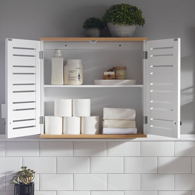 SoBuy BZR42-W Armoire Murale Salle de Bain avec Portes Persiennes et Étagères Réglables – 60×56×19 cm – Blanc