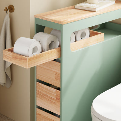 SoBuy BZR54-II-GR Meuble Salle de Bain à Roulettes, 3 Tiroirs et Niche Ouverte, Slim 23cm, Charge 40kg – 65x23x82 cm