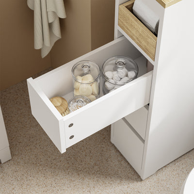 SoBuy BZR54-K-W Meuble WC Rangement 20 cm – 3 Tiroirs, Étagère Mobile, Roulettes Discrètes, Anti-Basculement – 60×20×82 cm, Blanc