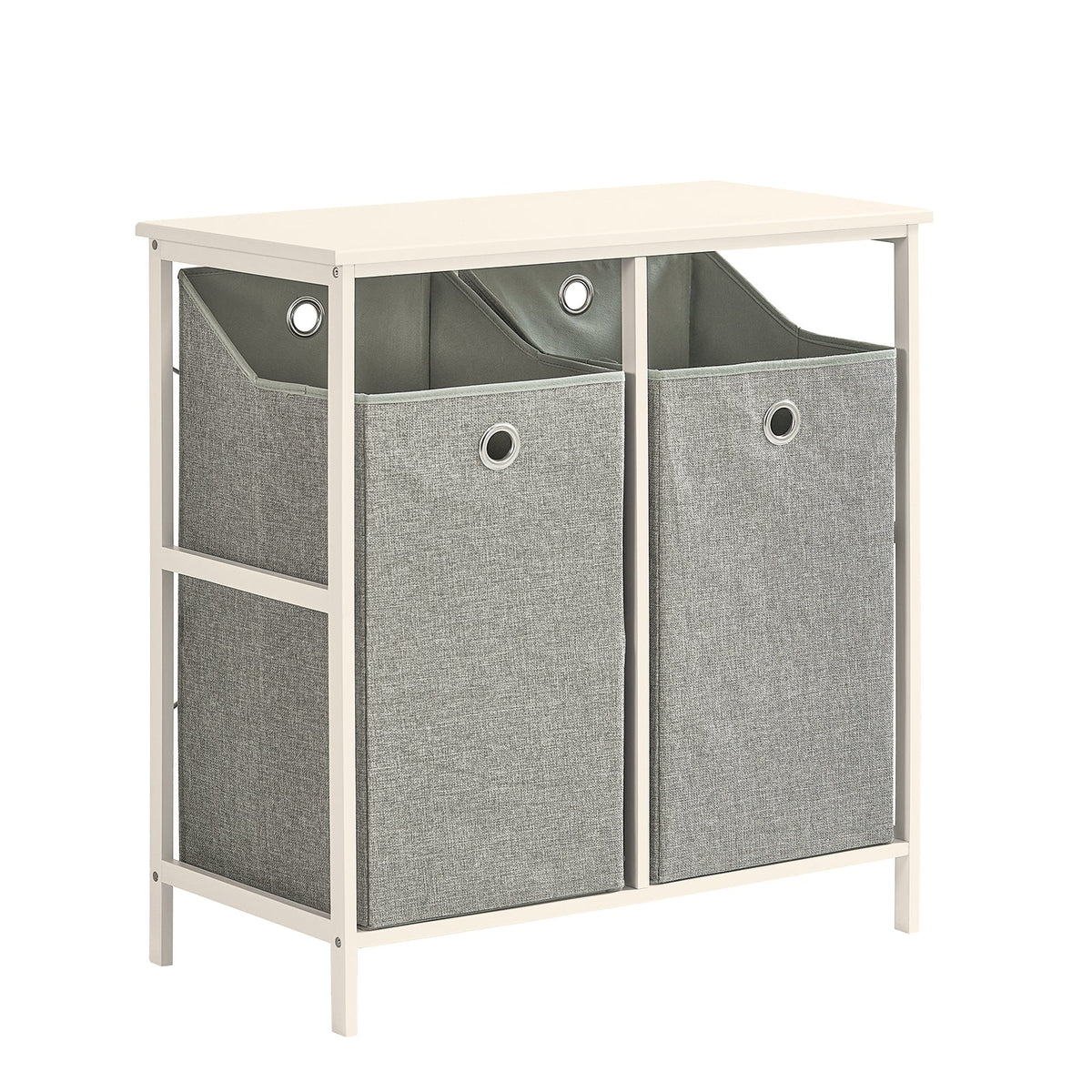 SoBuy BZR57-W Panier à Linge sur Pied, Corbeille à Linge Sale pour Laverie Salle de Bain, avec Étagère, 2 Compartiments et 2 