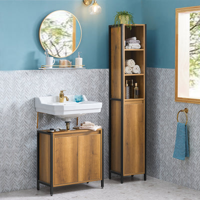 SoBuy BZR63-PF Meuble sous Lavabo Salle de Bain Meuble Salle de Bain avec 2 Portes et Étagère, Petit Meuble Rangement sous Vasque avec Pieds Réglables 60x60x30 cm