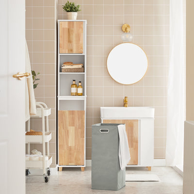 SoBuy BZR74-W Colonne Salle de Bain Style Naturel avec Panier à Linge – Blanc Bois, 170 cm
