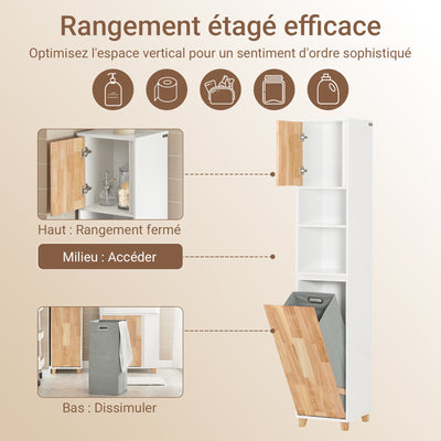 SoBuy BZR74-W Colonne Salle de Bain Style Naturel avec Panier à Linge – Blanc Bois, 170 cm