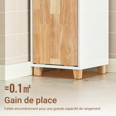 SoBuy BZR74-W Colonne Salle de Bain Style Naturel avec Panier à Linge – Blanc Bois, 170 cm
