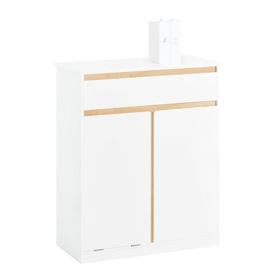 SoBuy BZR79-W Meuble de Salle de Bain avec Panier à Linge Intégré, Tiroir et Double Porte – Blanc et Bois
