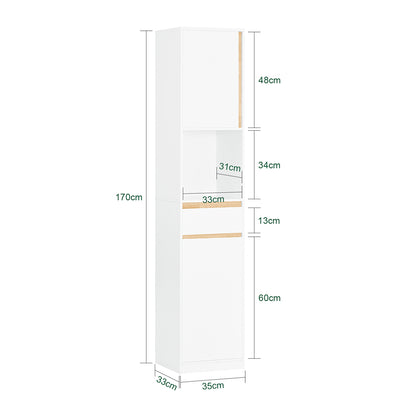 SoBuy BZR80-W Colonne de Salle de Bain 170 cm – Tiroir, Portes et Étagère Ouverte – Blanc
