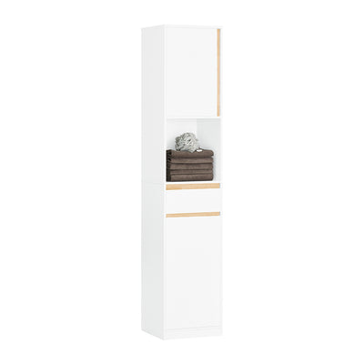 SoBuy BZR80-W Colonne de Salle de Bain 170 cm – Tiroir, Portes et Étagère Ouverte – Blanc