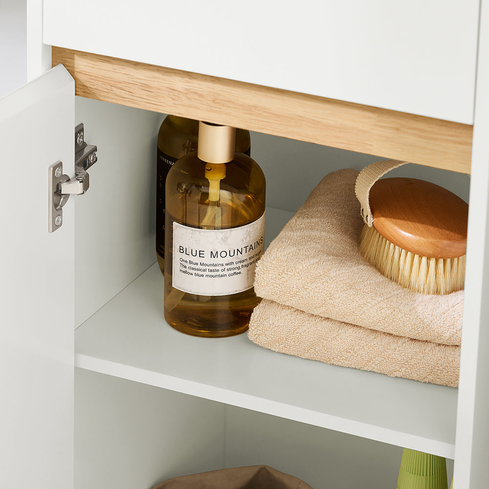 SoBuy BZR80-W Colonne de Salle de Bain 170 cm – Tiroir, Portes et Étagère Ouverte – Blanc