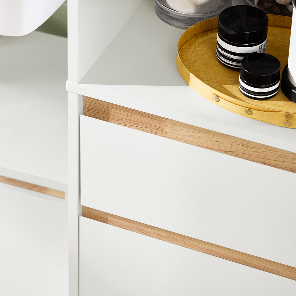 SoBuy BZR80-W Colonne de Salle de Bain 170 cm – Tiroir, Portes et Étagère Ouverte – Blanc
