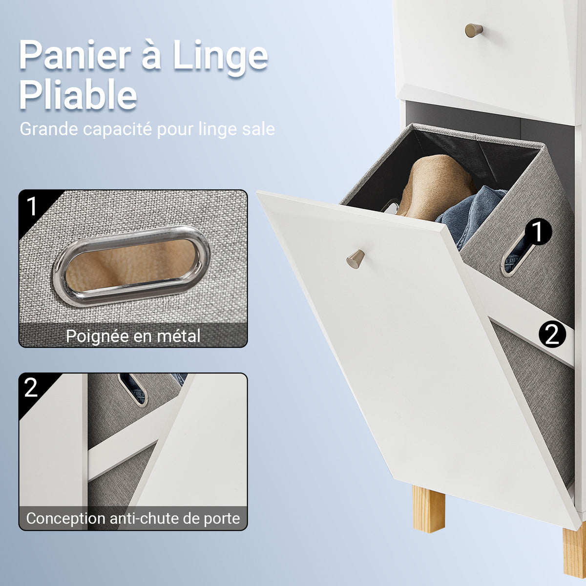 SoBuy BZR93-W Meuble Salle de Bain avec Panier à Linge, 1 Tiroir et 1 Panier Amovible, pour Salle de Bain et WC, Rangement Optimisé – L34×P30×H90 cm, Blanc