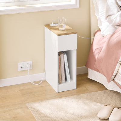 SoBuy FBT111-E-WN Table de Chevet Étroite avec USB et Type-C – Largeur 20 cm