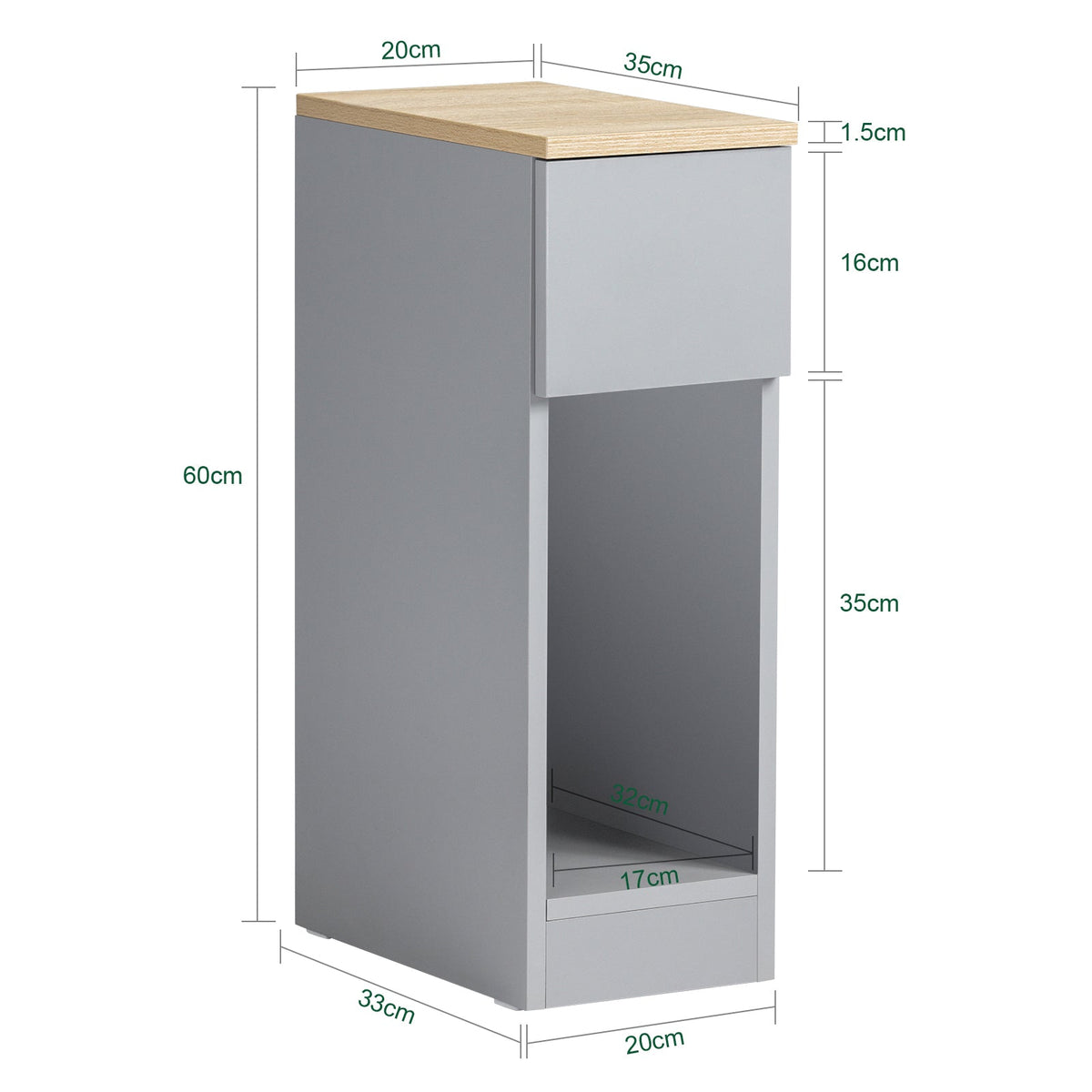 SoBuy FBT111-HG Table de Chevet Fine avec Tiroir et Étagère – L20 × P35 × H60 cm, Gris