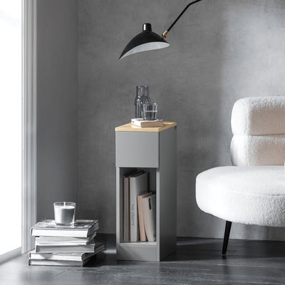 SoBuy FBT111-HG Table de Chevet Fine avec Tiroir et Étagère – L20 × P35 × H60 cm, Gris