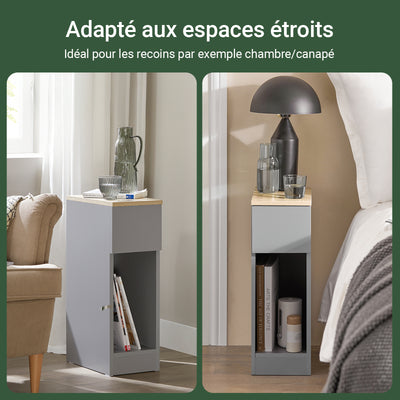 SoBuy FBT111-HG Table de Chevet Fine avec Tiroir et Étagère – L20 × P35 × H60 cm, Gris