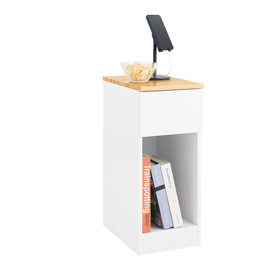 SoBuy FBT111-II-WN Table de Chevet Étroite et Fine avec Tiroir et Étagère – Table de Nuit Bout de Canapé Chevet de Lit – Rang