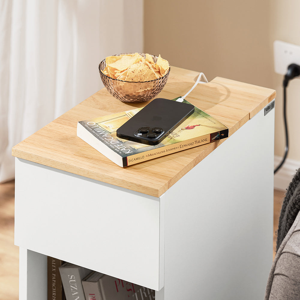 SoBuy FBT111-II-WN Table de Chevet avec Tiroir, Gain de Place, pour Salon et Chambre, Rangement Optimisé, Design Fonctionnel, Compact – L25×P40×H60 cm, Blanc