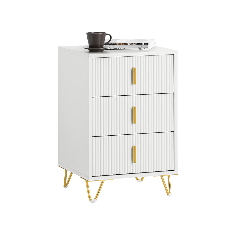 SoBuy FBT115-L-W Table de Chevet - Table de Nuit avec 3 tiroirs, Table d'appoint pour Chambre à Coucher - Meuble de Rangement