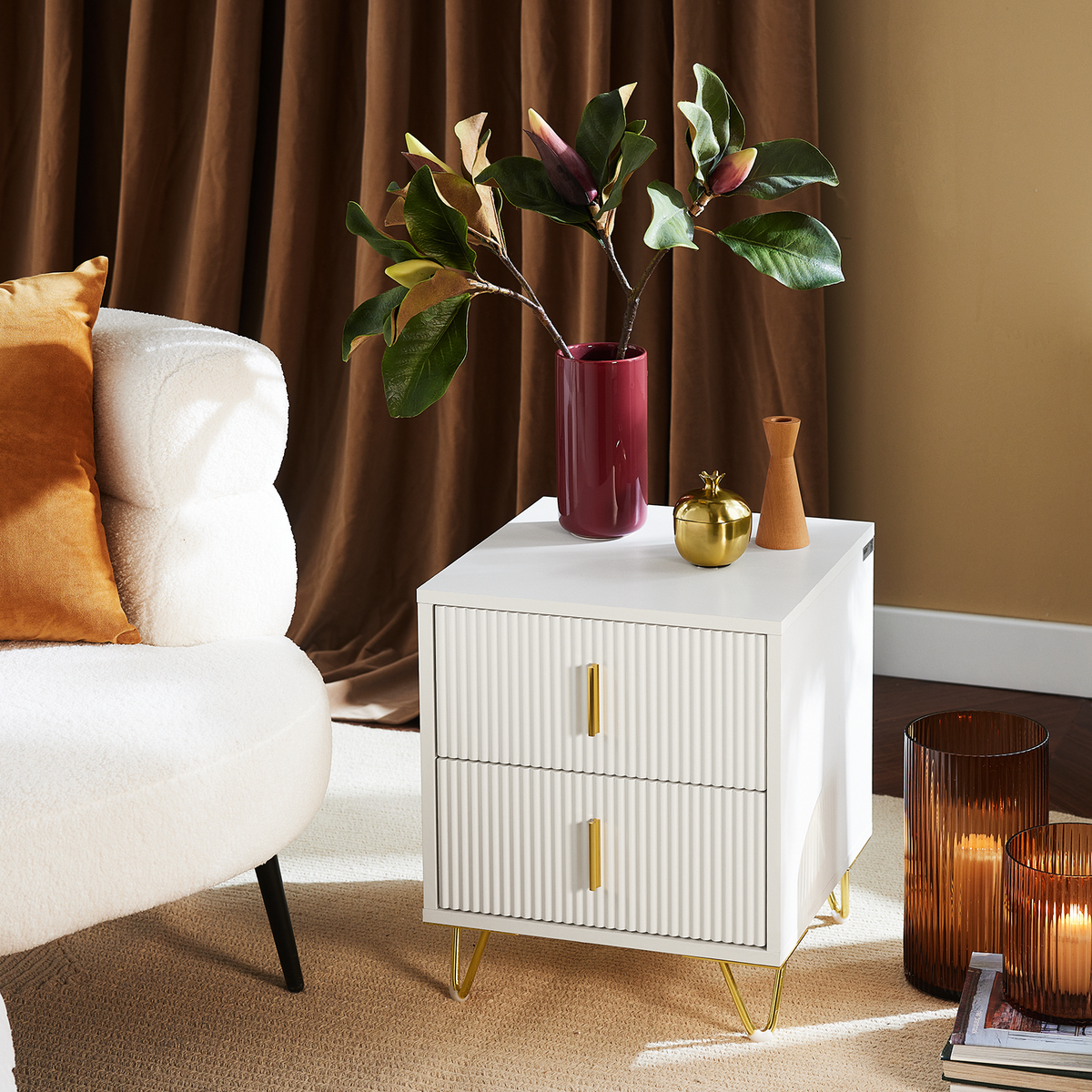 SoBuy FBT115-W Table de Chevet - Table de Nuit avec 2 tiroirs, Table d'appoint pour Chambre à Coucher - Meuble de Rangement Moderne, Blanc L40 x P40 x H47 cm
