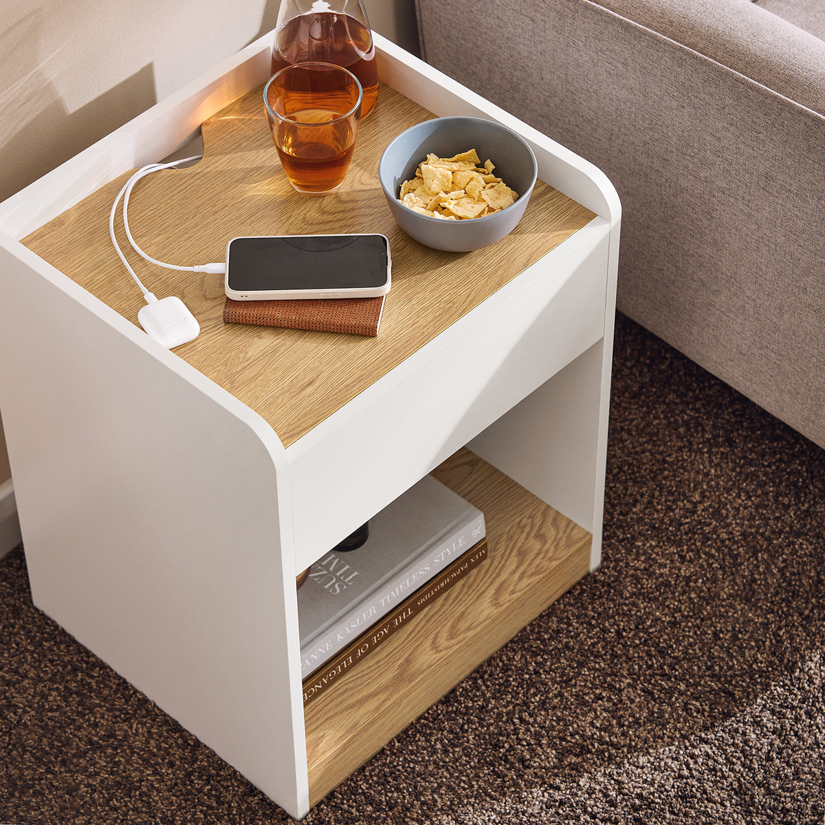 SoBuy FBT128-WN Table de Chevet, Table de Nuit, Table d'Appoint, Bout de Canapé avec 1 Tiroir pour Salon, Chambre