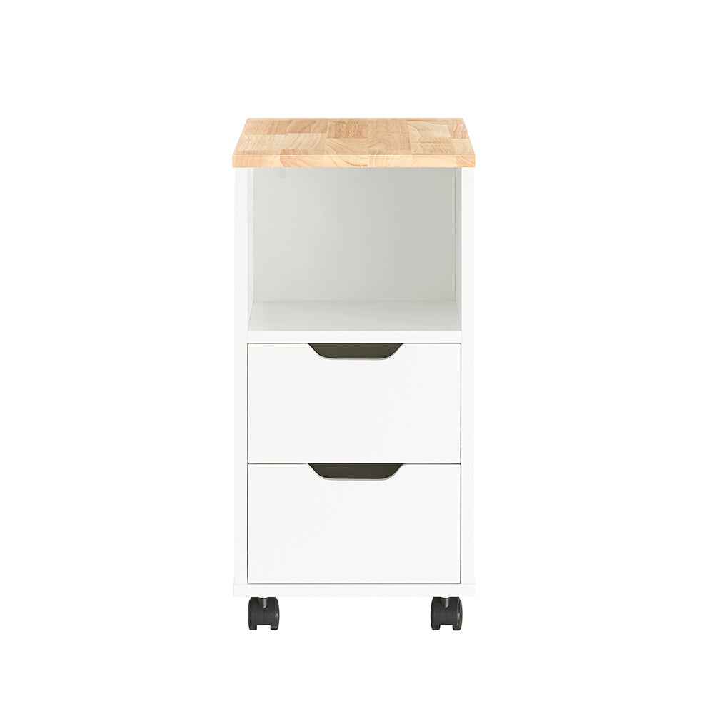 SoBuy FBT130-WN Bout de Canapé, Table d'appoint avec 2 Tiroirs, Compartiment Ouvert, Meuble de Rangement à roulettes, Chariot pour Salon, Bureau, Chambre, Blanc, L60xP30xH60cm