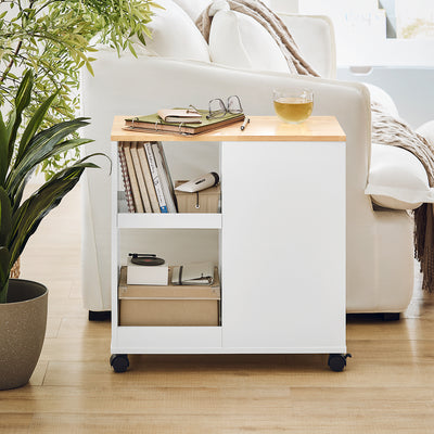 SoBuy FBT130-WN Bout de Canapé, Table d'appoint avec 2 Tiroirs, Compartiment Ouvert, Meuble de Rangement à roulettes, Chariot pour Salon, Bureau, Chambre, Blanc, L60xP30xH60cm