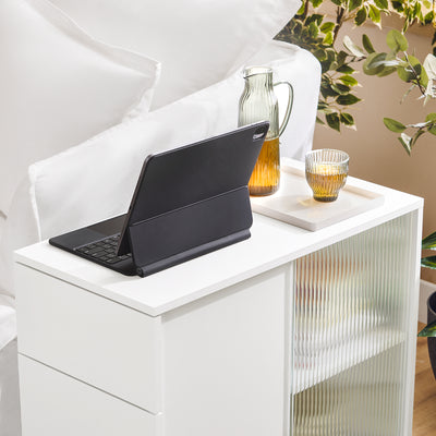 SoBuy FBT141-W Bout de Canapé, Table d'appoint Roulante, Table Basse, Table à Café avec 3 Tiroir, pour Salon, Bureau, Chambre