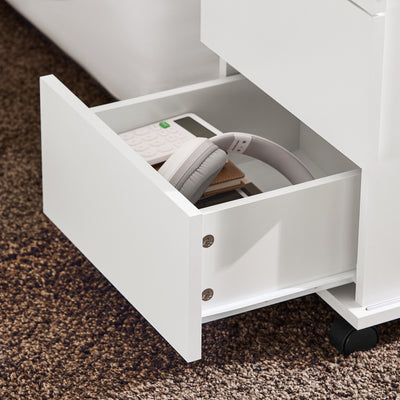 SoBuy FBT141-W Bout de Canapé, Table d'appoint Roulante, Table Basse, Table à Café avec 3 Tiroir, pour Salon, Bureau, Chambre