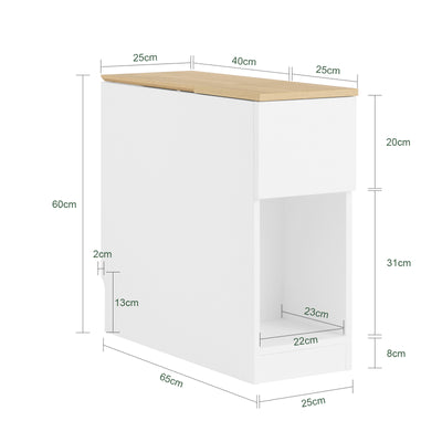 SoBuy FBT162-WN Table d'Appoint Étroite 65×25×60 cm – 1 Compartiment, 2 Tiroirs, Charnières Silencieuses, Blanc et Naturel